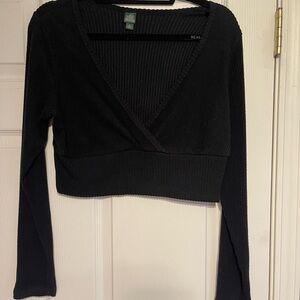 Wild Fable Black Ribbed V-Neck Blouse